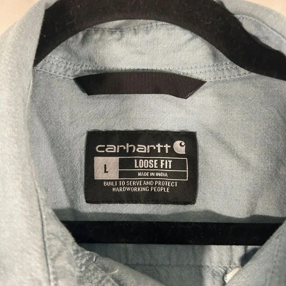 Carhartt Shirt Men's Large Blue Loose Fit Cut Off Short Sleeve Button Up - Picture 4 of 9